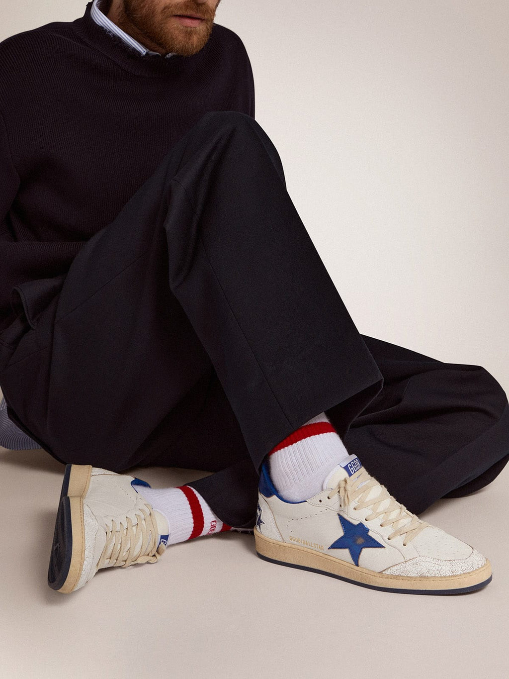 Ball Star homme en nappa blanc avec étoile et contrefort bleus