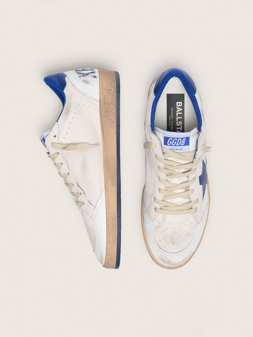 Ball Star homme en nappa blanc avec étoile et contrefort bleus