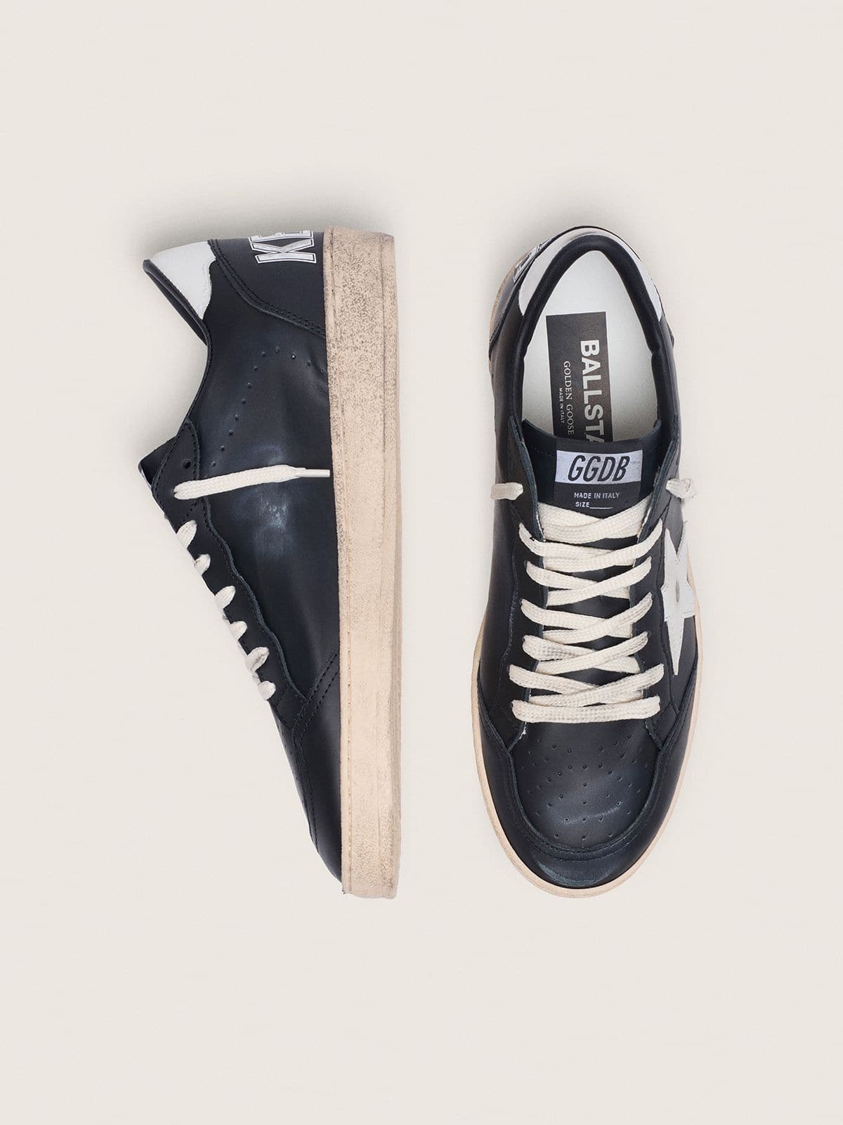 Ball Star en cuir nappa noir avec étoile et contrefort en cuir blanc