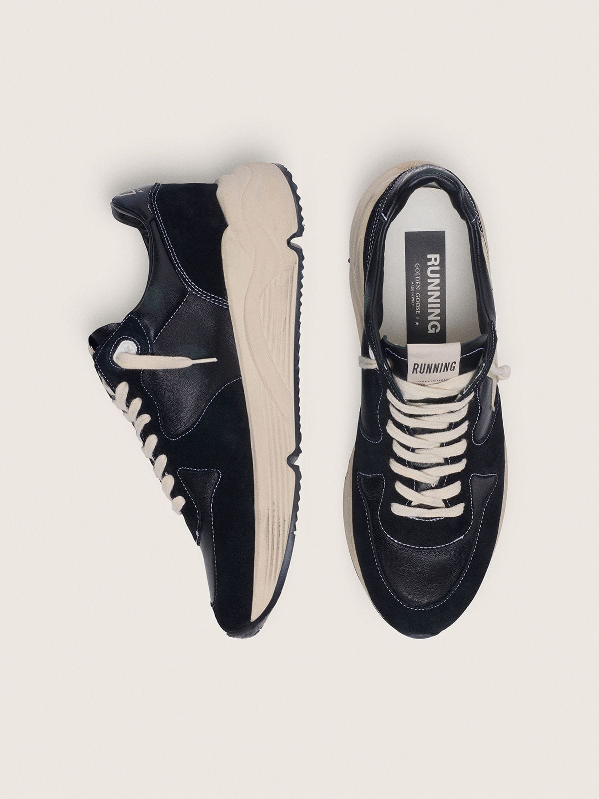 Running Sole homme en nappa et daim noirs avec étoile blanche