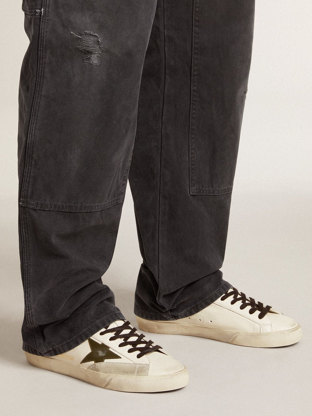 Super-Star en cuir nappa avec étoile en cuir vert et contrefort en cuir gris