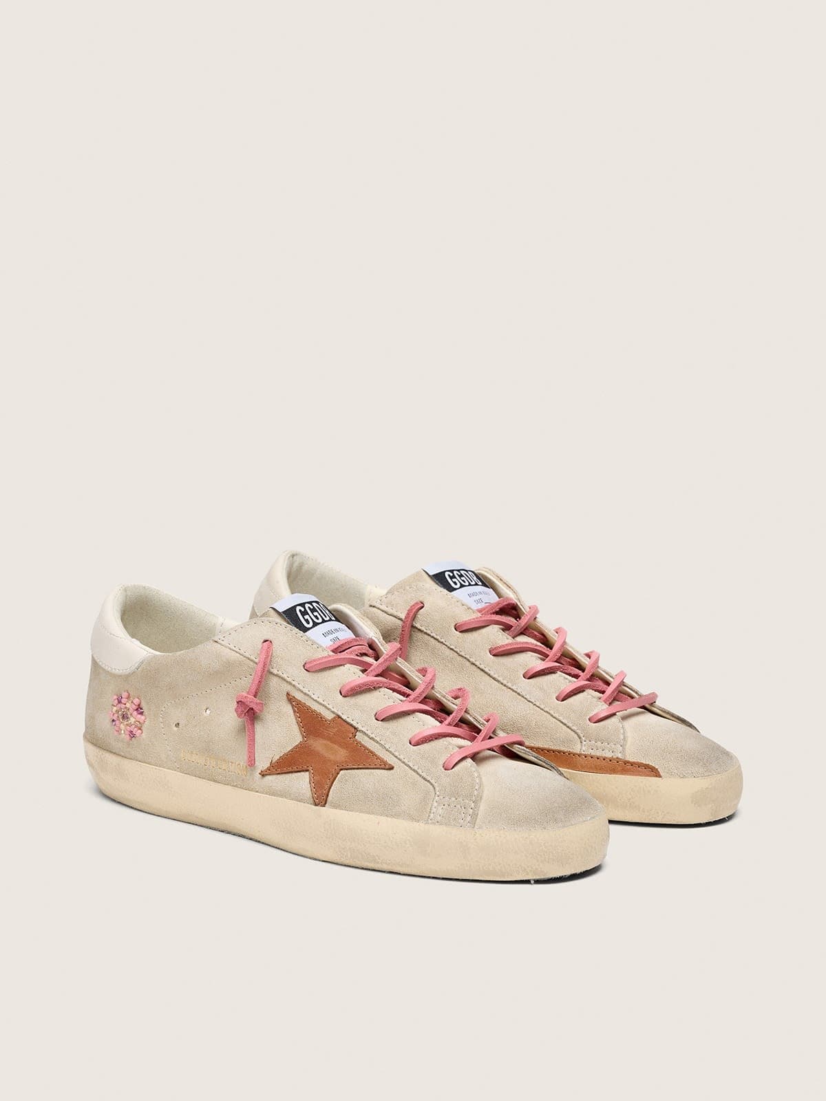Super-Star LTD femme en cuir velours nacré avec étoile brique et broderie
