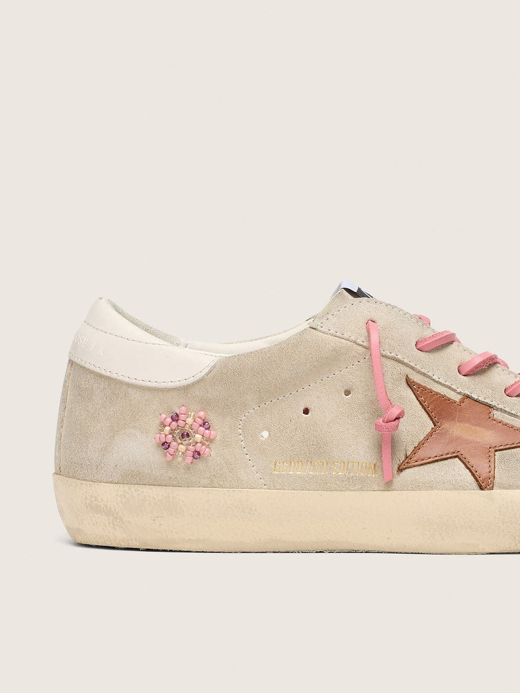 Super-Star LTD femme en cuir velours nacré avec étoile brique et broderie