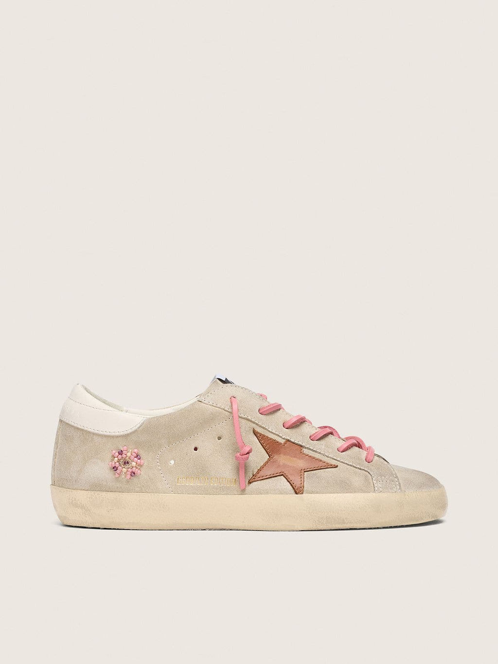 Super-Star LTD femme en cuir velours nacré avec étoile brique et broderie