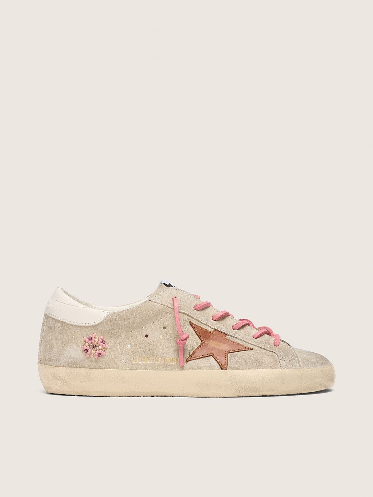Super-Star LTD femme en cuir velours nacré avec étoile brique et broderie