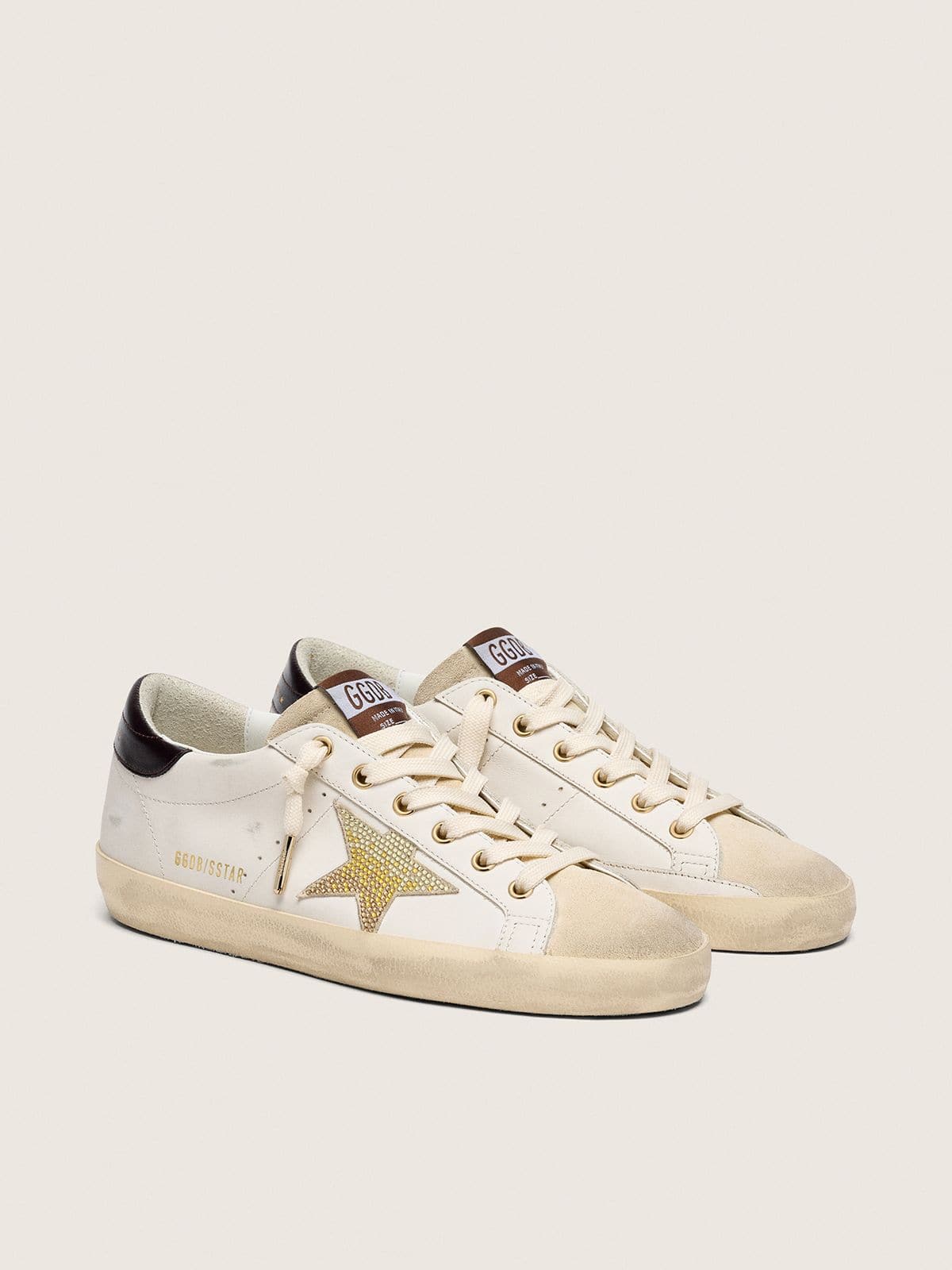 Super-Star femme en cuir blanc avec étoile Swarovski dorée