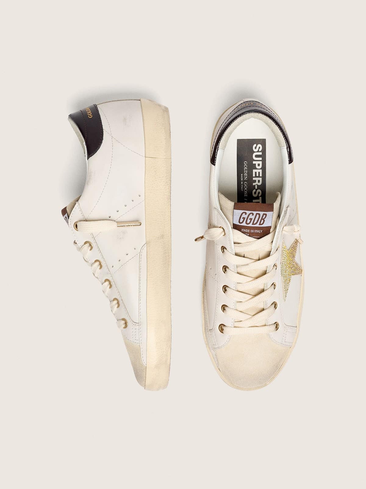 Super-Star femme en cuir blanc avec étoile Swarovski dorée