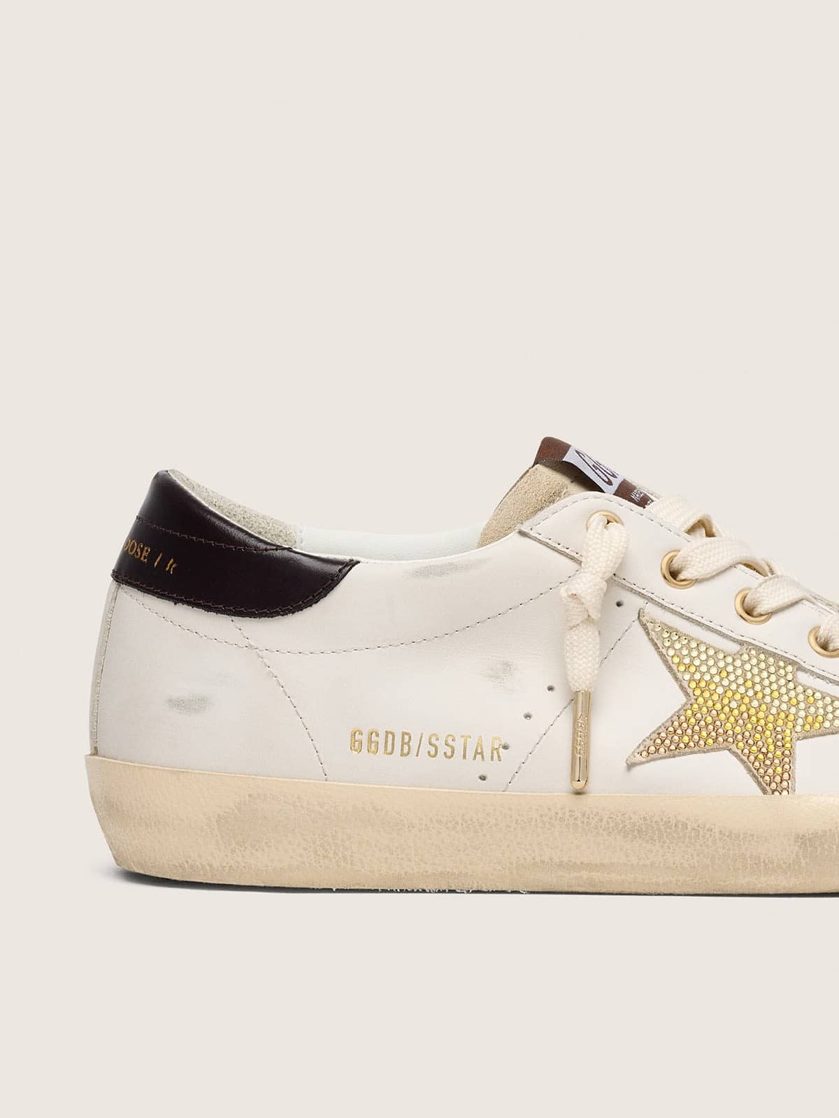 Super-Star femme en cuir blanc avec étoile Swarovski dorée