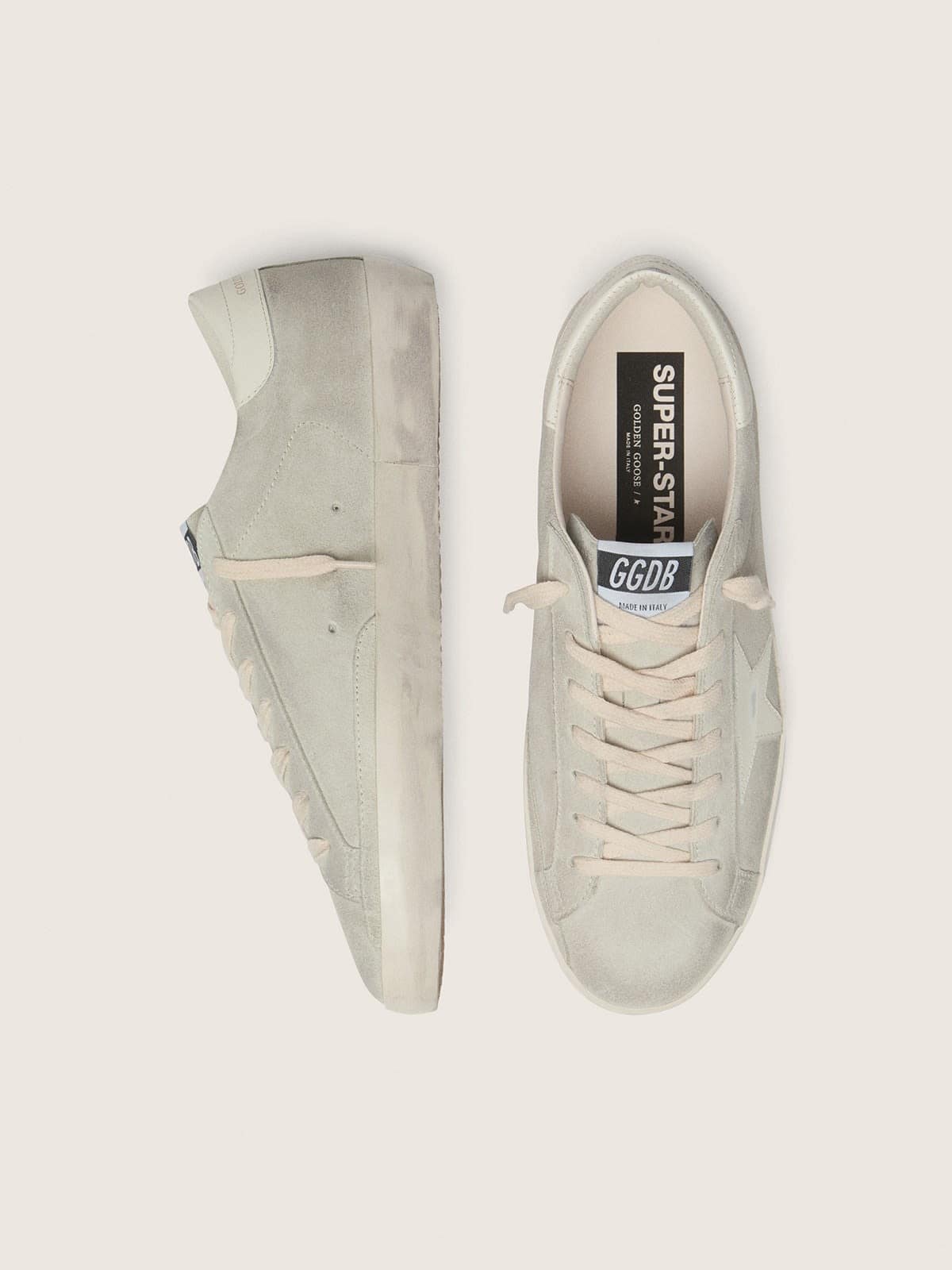 Super-Star femme en cuir velours gris clair avec étoile en cuir blanc