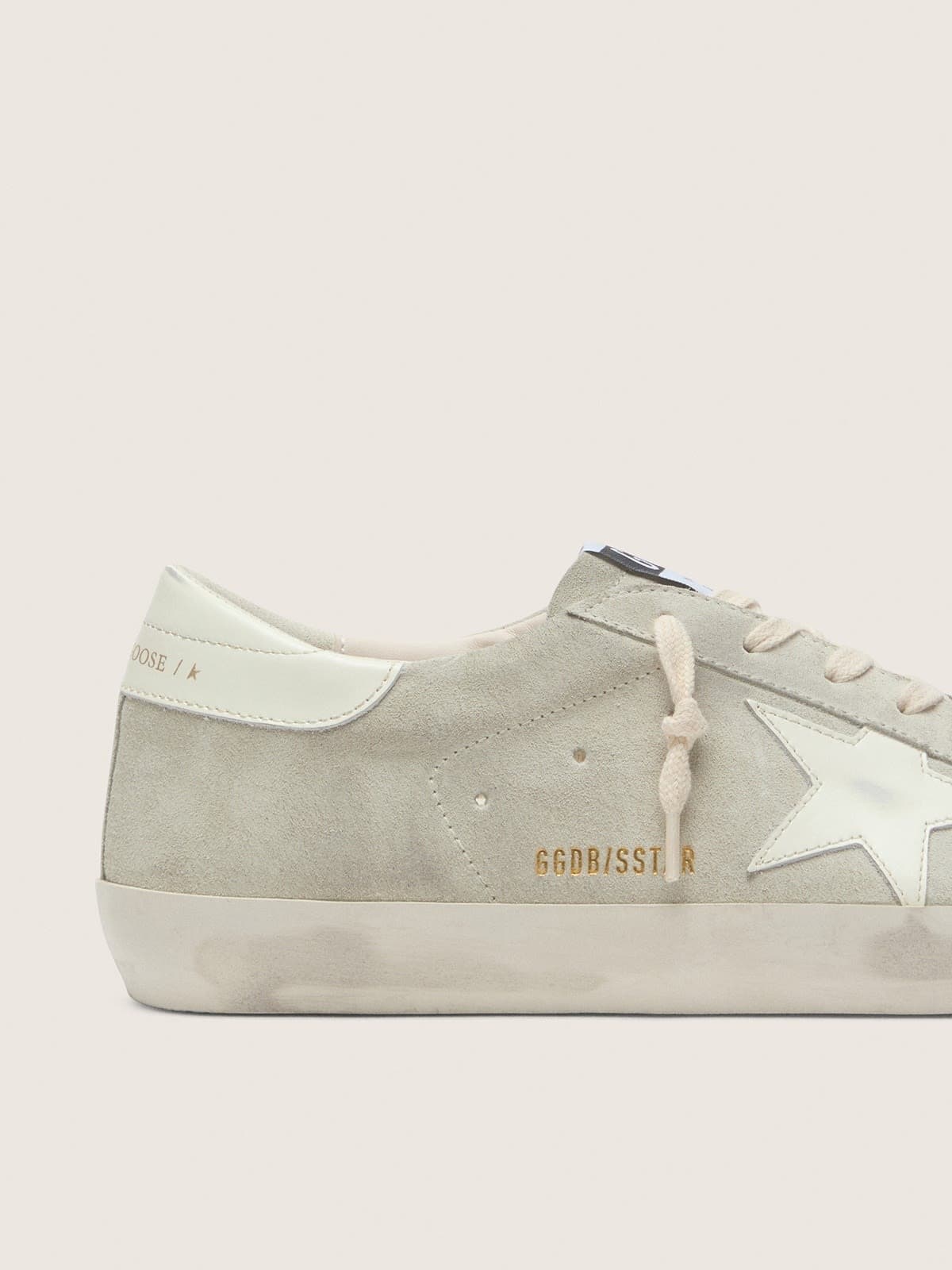 Super-Star femme en cuir velours gris clair avec étoile en cuir blanc
