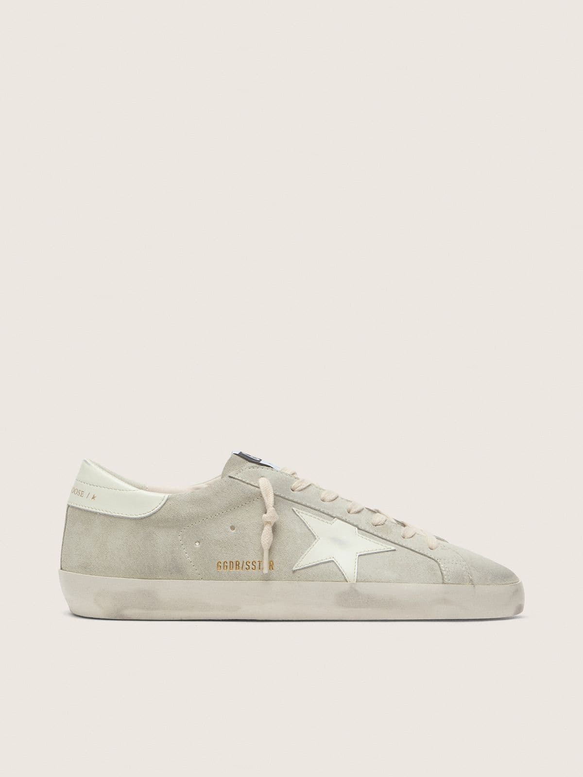 Super-Star femme en cuir velours gris clair avec étoile en cuir blanc