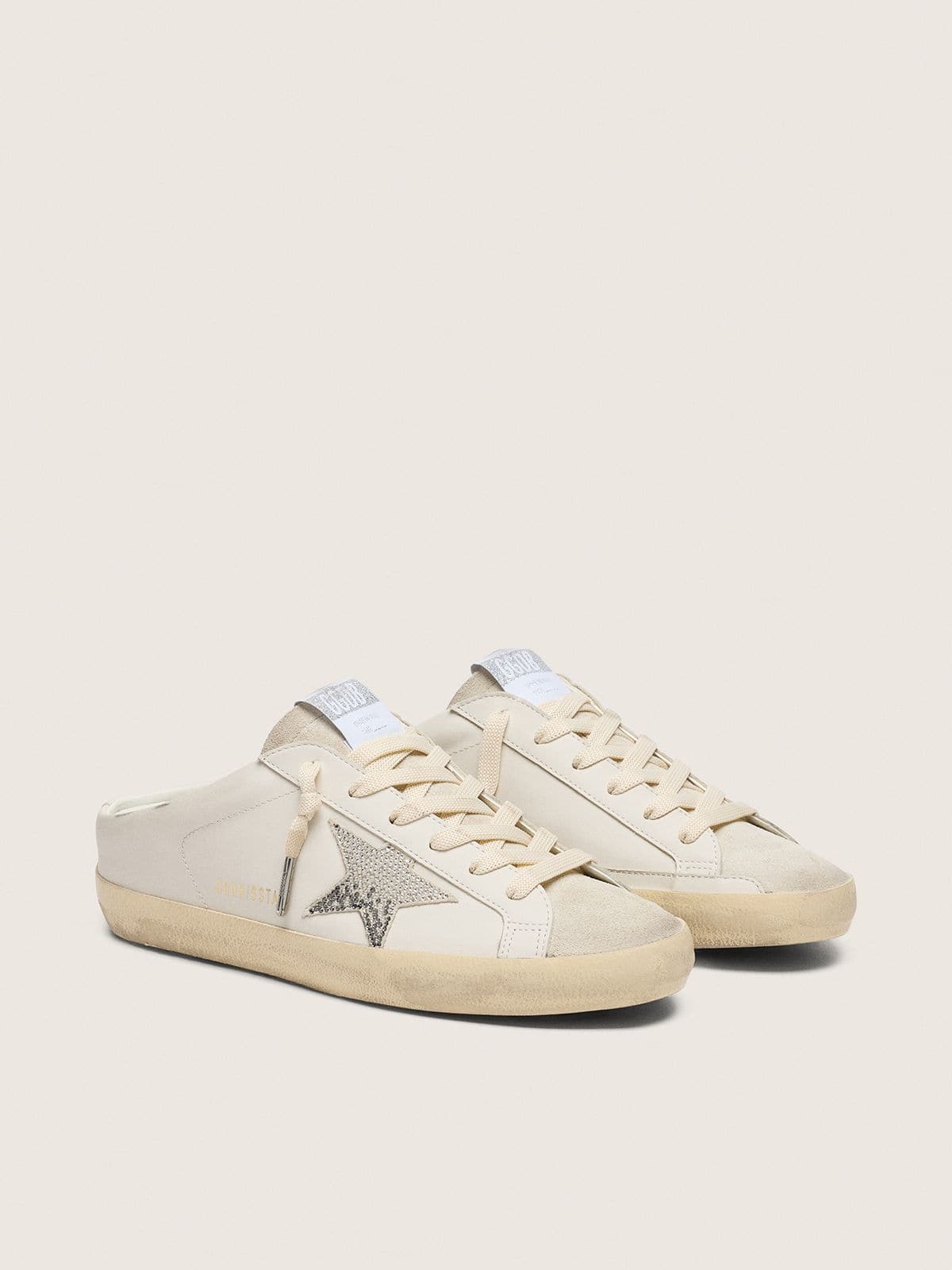 Mules Super-Star femme en cuir blanc avec étoile Swarovski