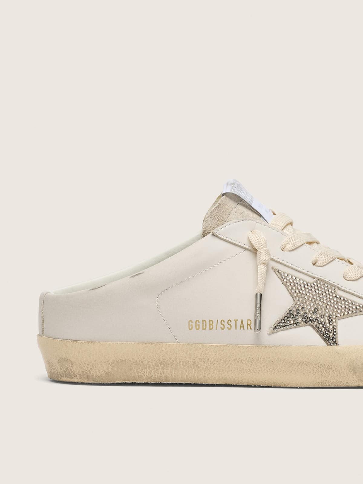 Mules Super-Star femme en cuir blanc avec étoile Swarovski