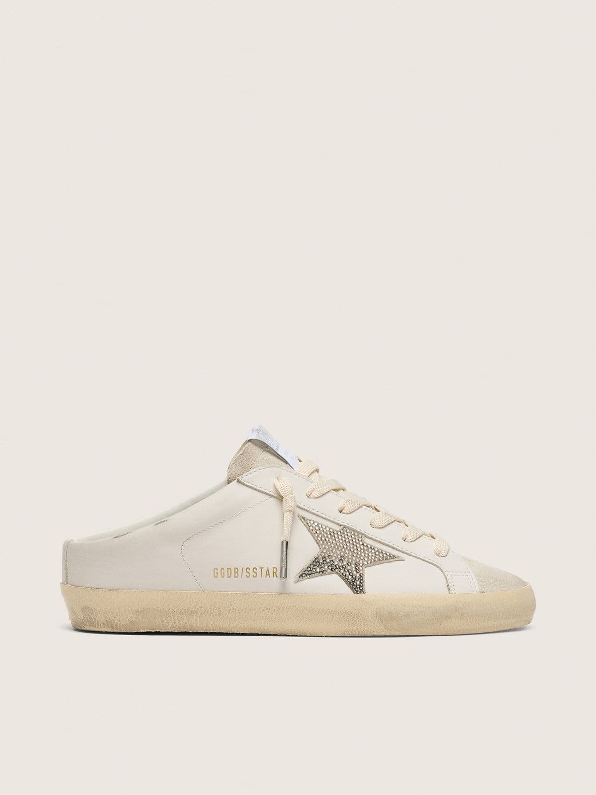 Mules Super-Star femme en cuir blanc avec étoile Swarovski