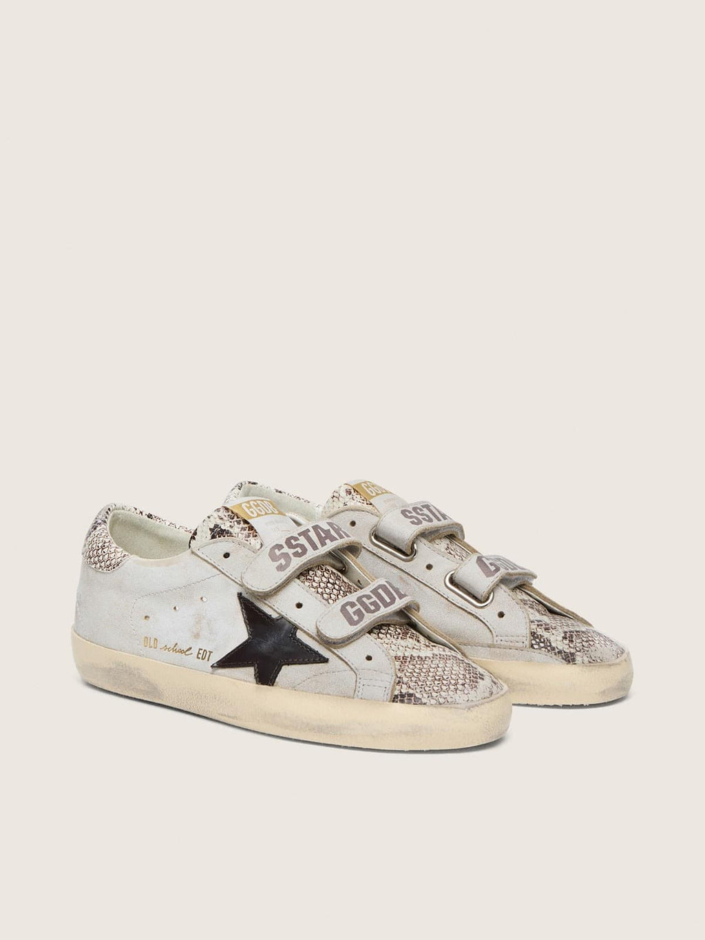 Old School femme en cuir blanc avec étoile en cuir noir et empiècements à imprimé python