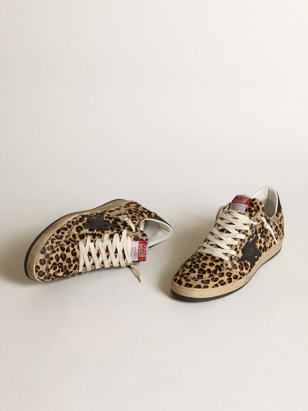 Ball Star Femme en cuir façon poulain à imprimé léopard avec étoile & contrefort en cuir noir