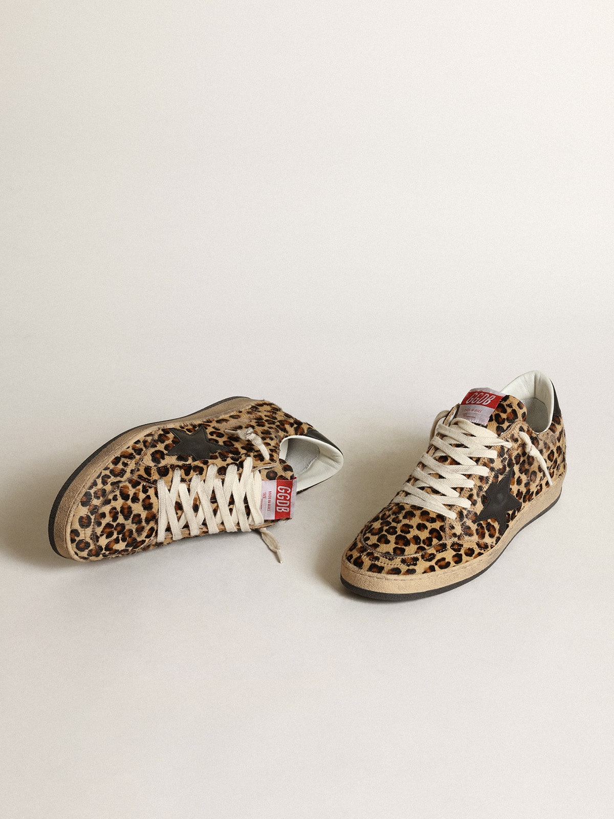 Ball Star Femme en cuir façon poulain à imprimé léopard avec étoile & contrefort en cuir noir