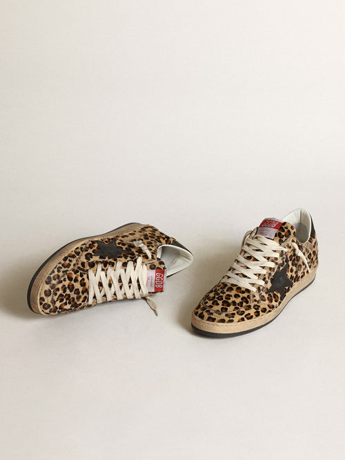 Ball Star Femme en cuir façon poulain à imprimé léopard avec étoile & contrefort en cuir noir