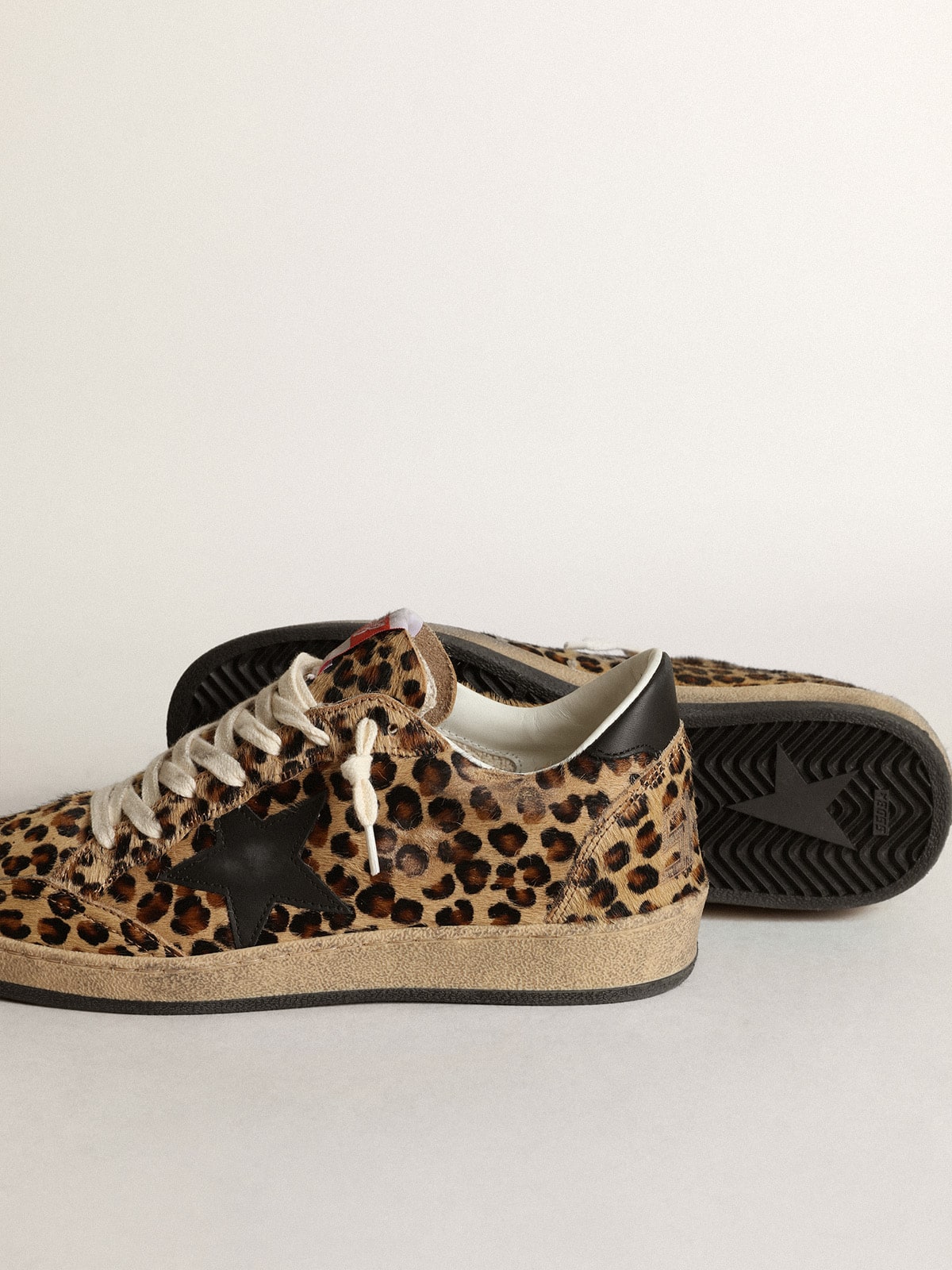 Ball Star Femme en cuir façon poulain à imprimé léopard avec étoile & contrefort en cuir noir