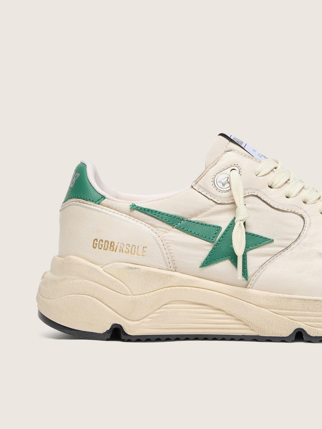 Running Sole pour femme en nylon et cuir crème avec étoile en cuir vert