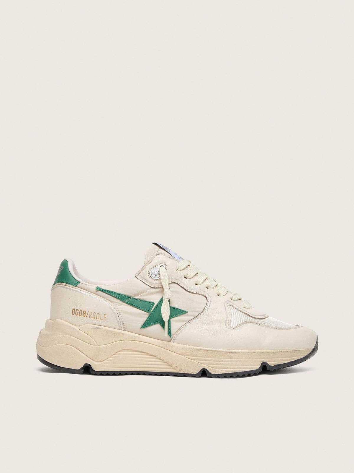 Running Sole pour femme en nylon et cuir crème avec étoile en cuir vert