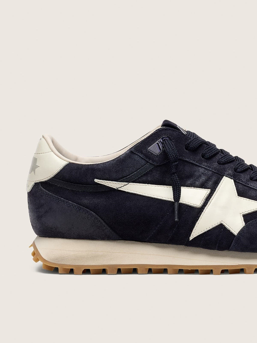 Marathon femme en cuir velours noir avec étoile et empiècement en cuir