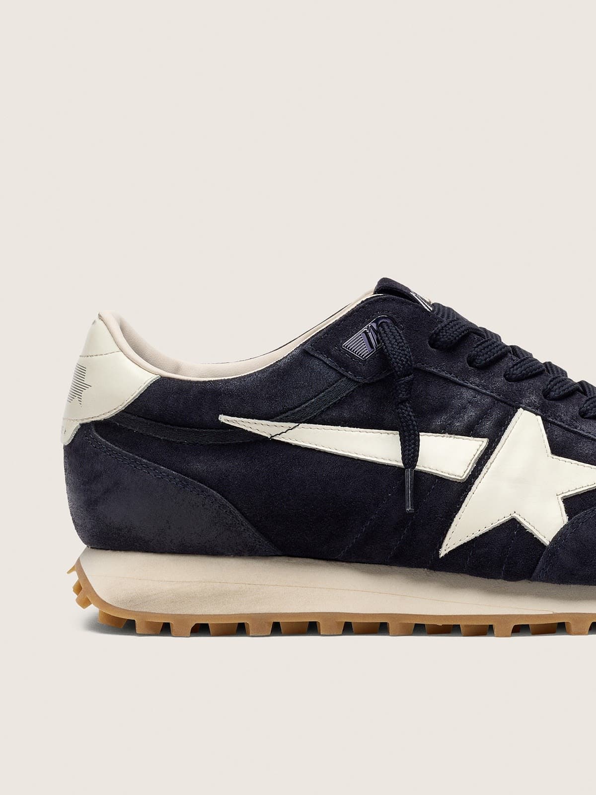 Marathon femme en cuir velours noir avec étoile et empiècement en cuir