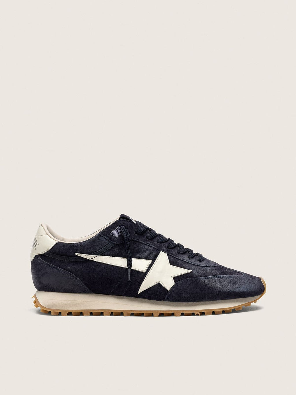 Marathon femme en cuir velours noir avec étoile et empiècement en cuir
