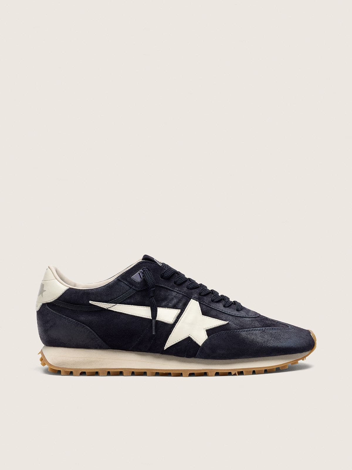 Marathon femme en cuir velours noir avec étoile et empiècement en cuir