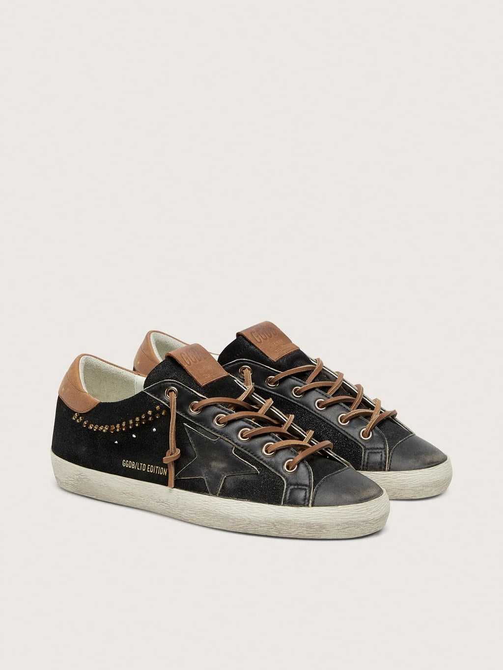 Super-Star LTD femme en cuir à paillettes noires avec étoile en cuir noir