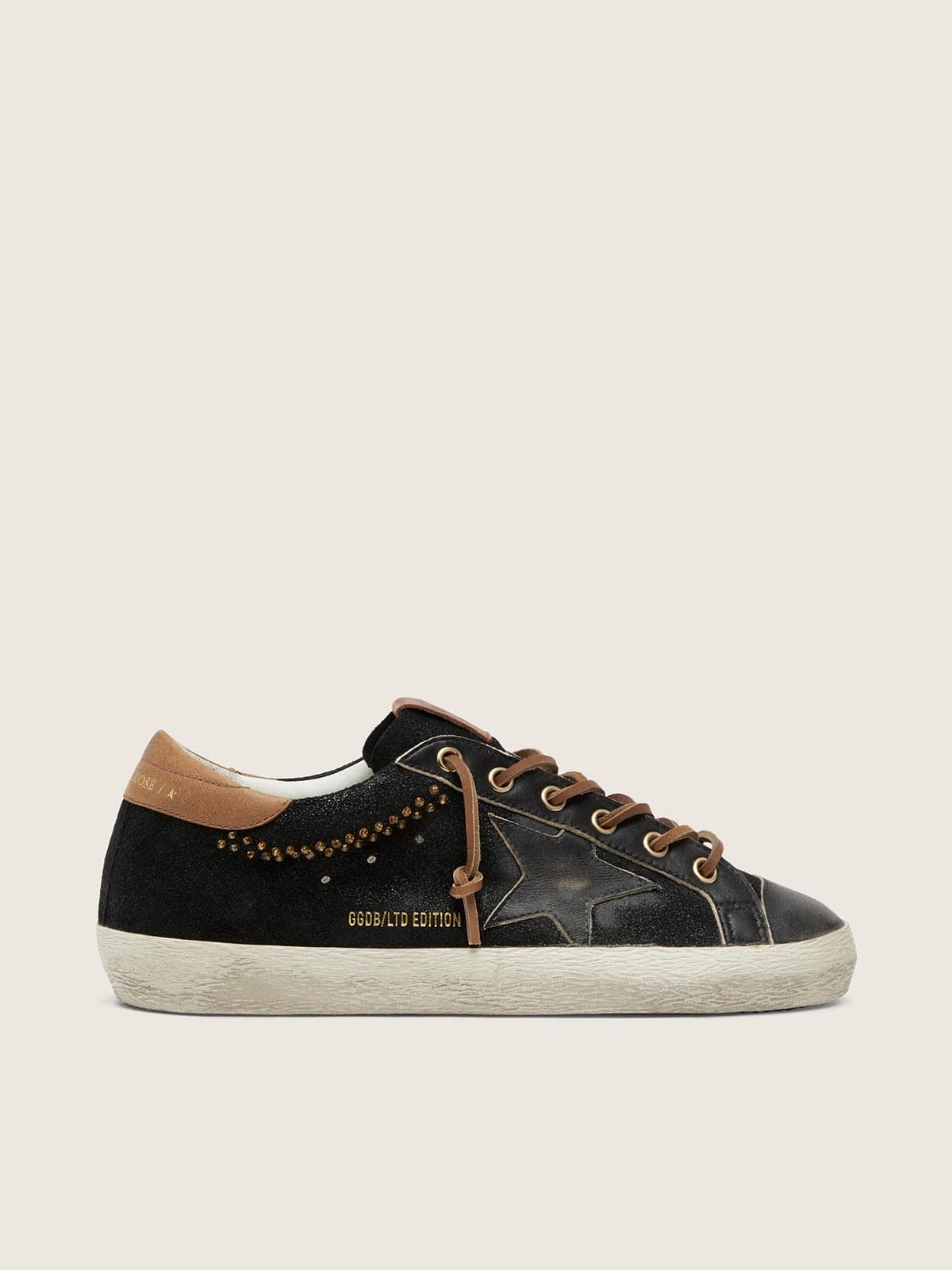 Super-Star LTD femme en cuir à paillettes noires avec étoile en cuir noir