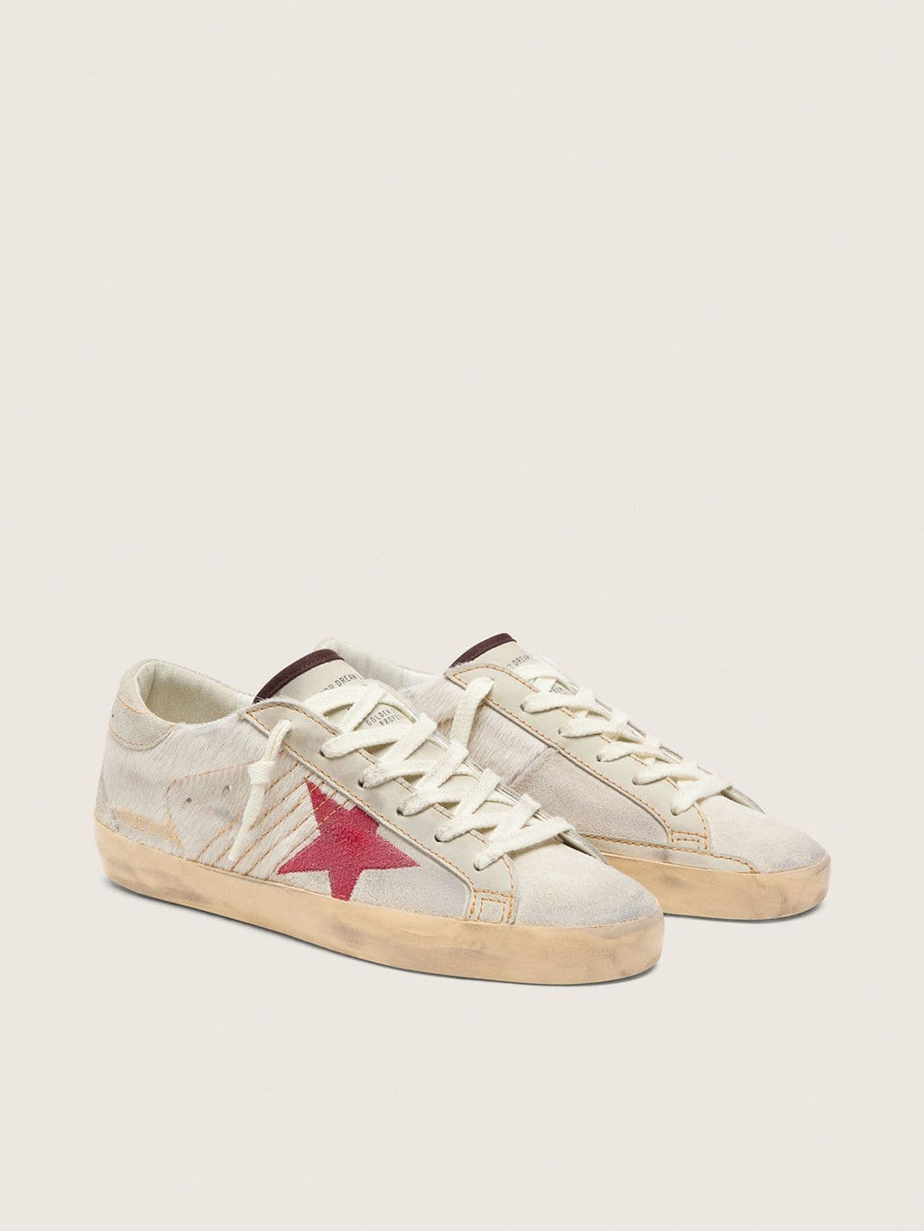 Super-Star LTD femme en cuir façon poulain blanc avec étoile en cuir velours rouge
