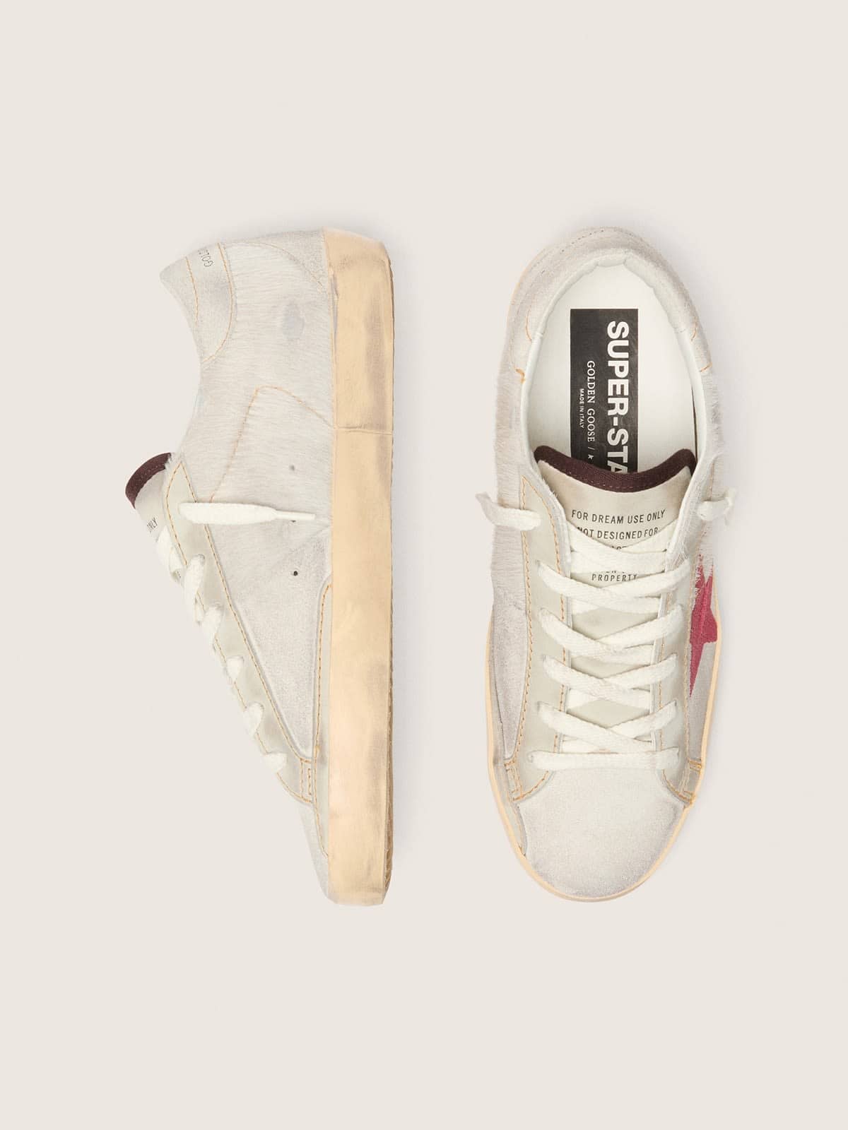 Super-Star LTD femme en cuir façon poulain blanc avec étoile en cuir velours rouge