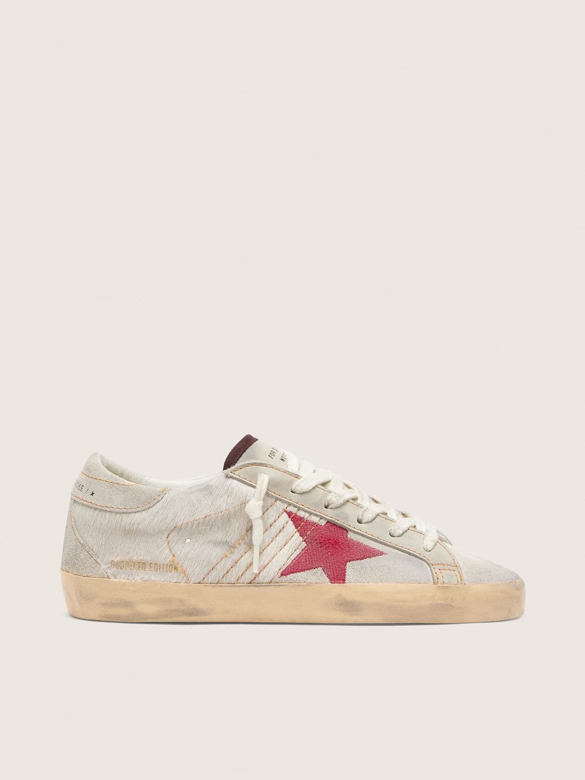 Super-Star LTD femme en cuir façon poulain blanc avec étoile en cuir velours rouge